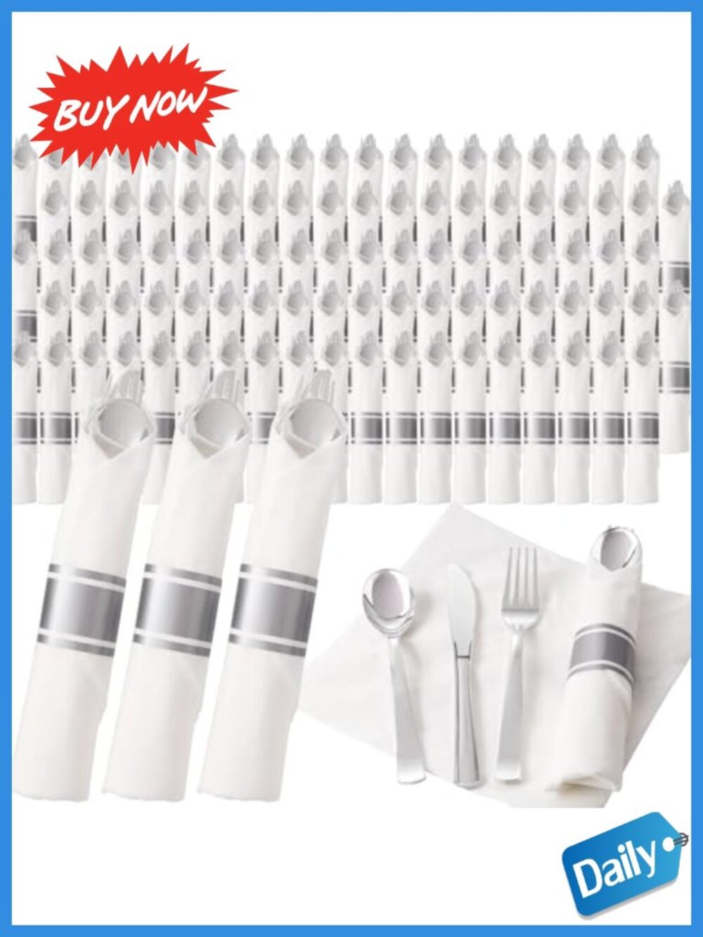 200 Pack Disposable Plastic Silverware Set with Napkins for Weddings